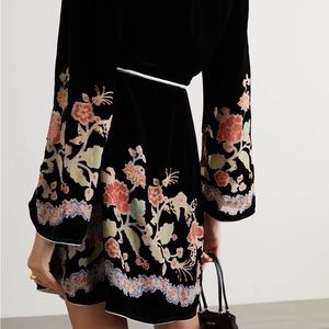 RIXO Iris Floral-print Devoré Silk-velvet Wrap Mini Dress Size XS US4
